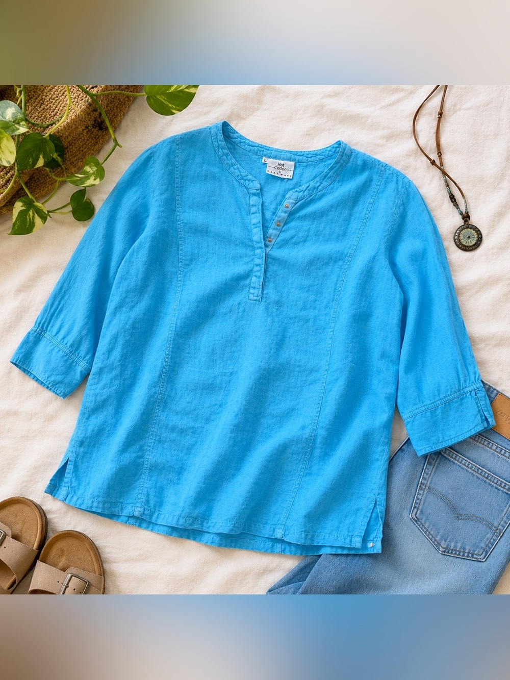 Hot Cotton 100% Linen Coastal Boho Tunic Top